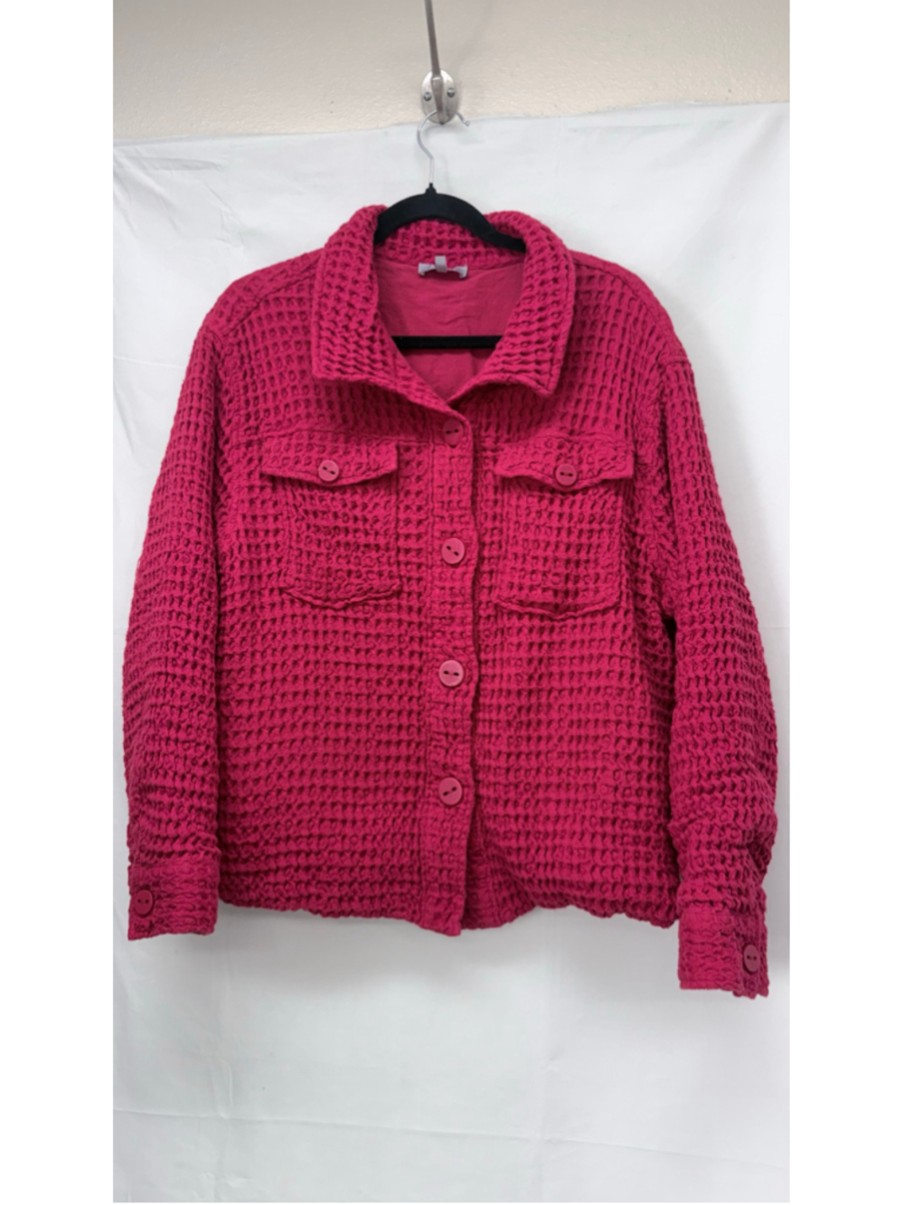 Women's Habitat Waffle Knit Button-Up Cardigan Jacket Red XL